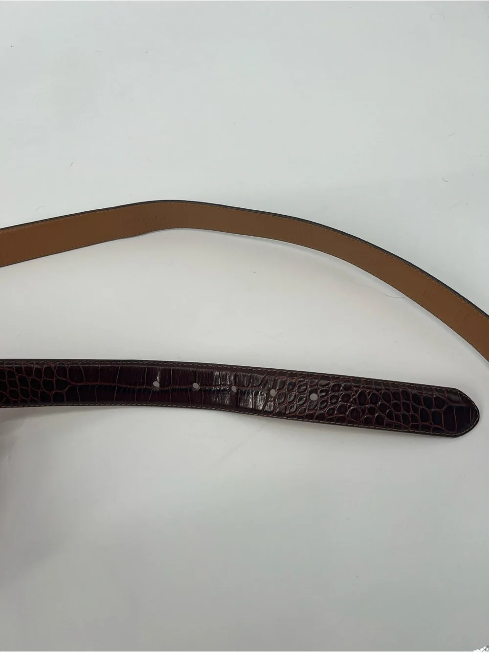 Polo Ralph Lauren Brown Croc-Embossed Genuine Leather Belt Designer Plaque 40